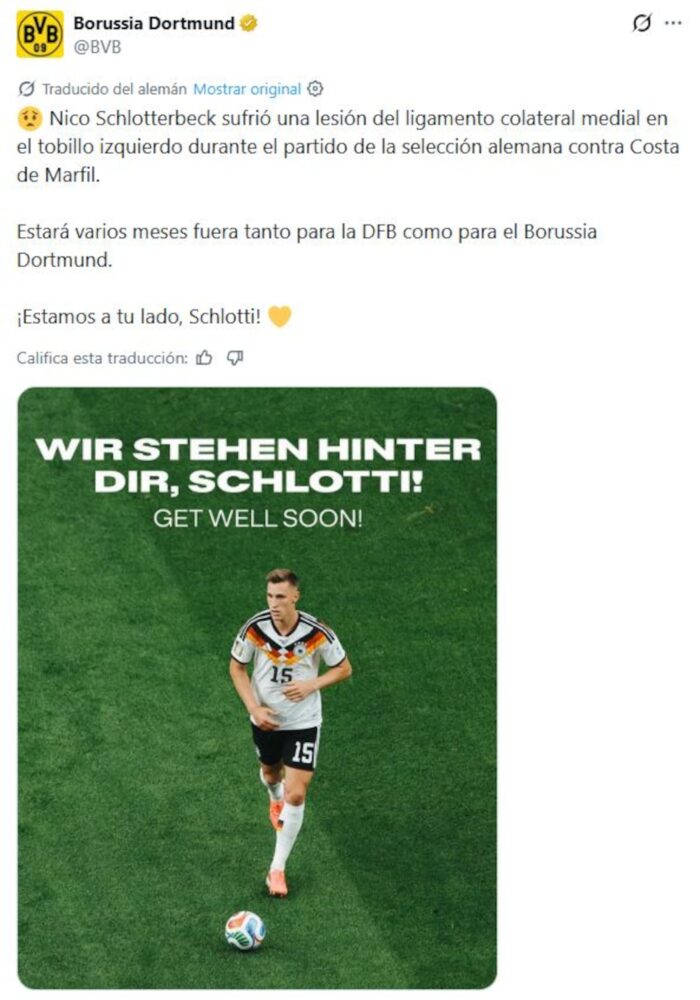 Nico Schlotterbeck con la camiseta de Alemania en el campo de fútbol