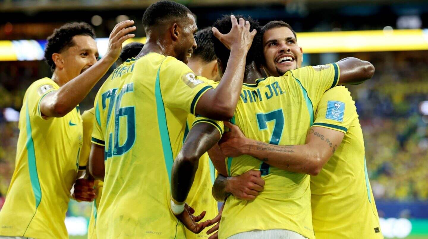 Jugadores de la selección de Brasil celebrando un gol en el Mundial 2026