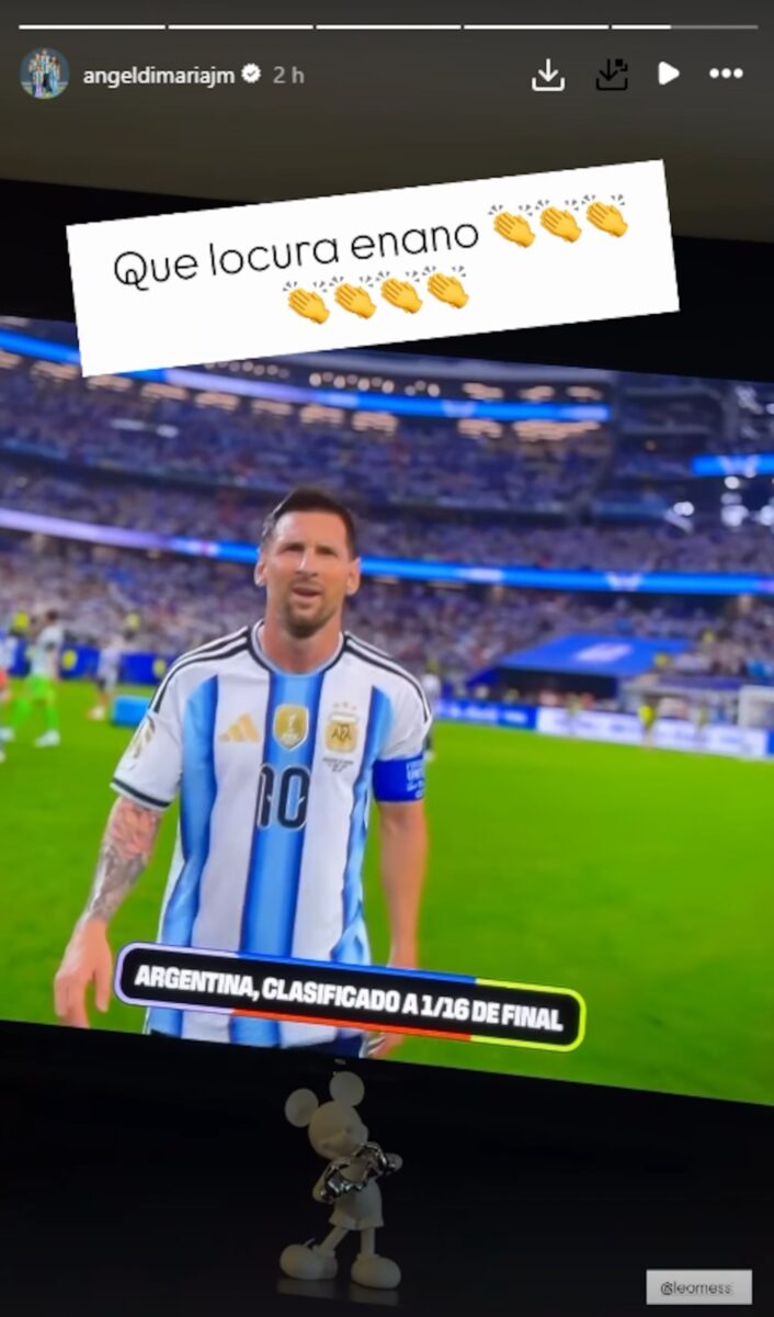Ángel Di María celebra la actuación de Lionel Messi en un partido del Mundial 2026 contra Austria