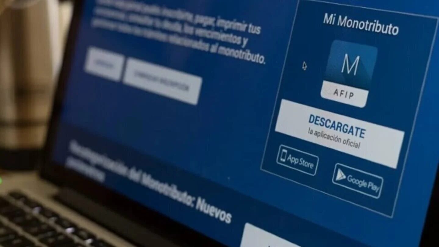 Pantalla de computadora mostrando la aplicación oficial del Monotributo de la AFIP