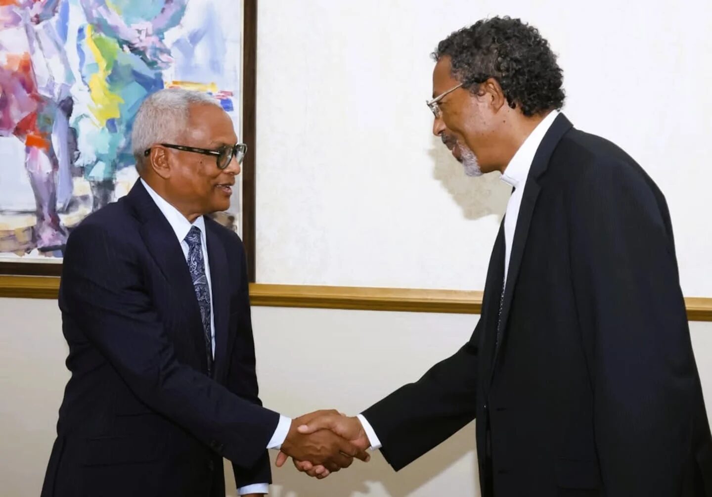 El presidente de Cabo Verde, José María Neves, estrechando la mano de un funcionario en un evento oficial