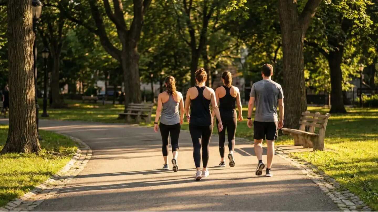 Grupo de personas caminando por un sendero en un parque durante el día