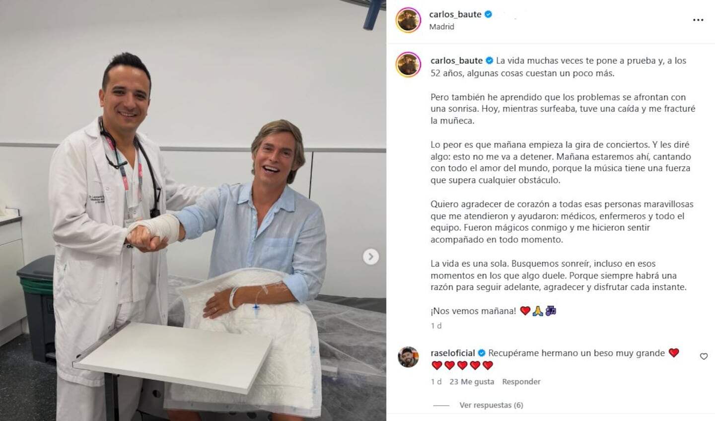 Carlos Baute en un hospital tras sufrir un accidente mientras surfeaba