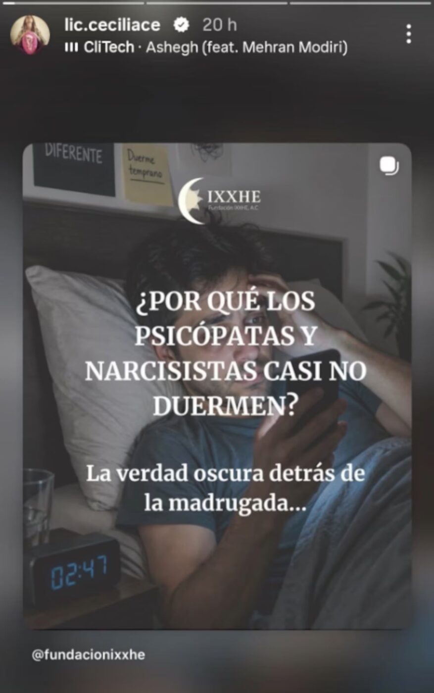 Publicación de Cecilia Ce sobre psicópatas y narcisistas en redes sociales