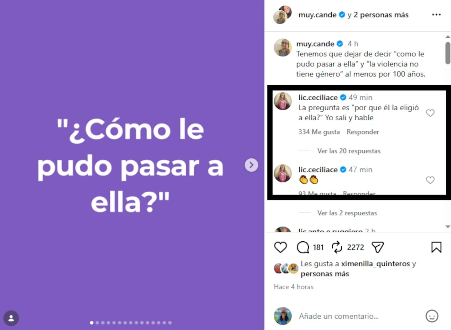 Comentario de Cecilia Ce sobre su relación con Nacho Levy en Instagram
