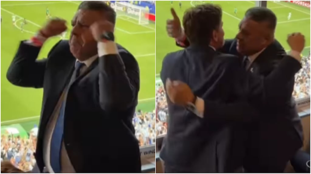 Chiqui Tapia celebrando el triunfo de Argentina en el Mundial 2026