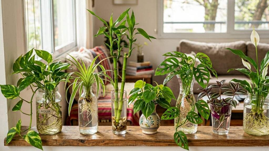 Plantas de interior que crecen en agua