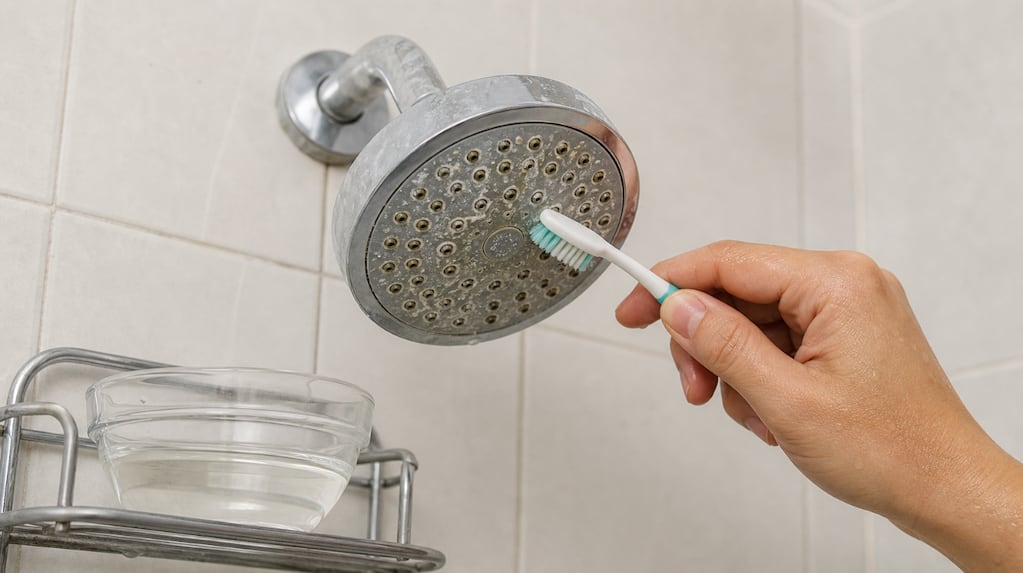 Ducha con flor limpia y agua fluyendo