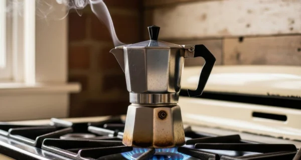 Cafetera italiana preparando café