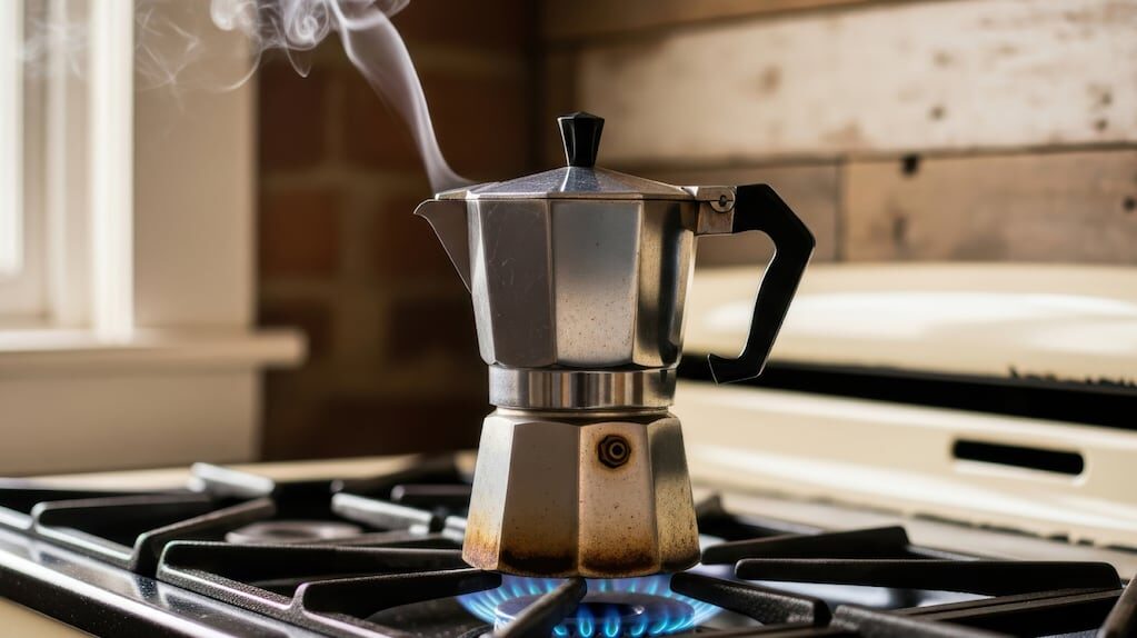 Cafetera italiana preparando café