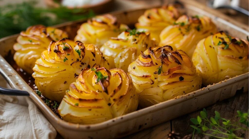 Papas duquesas recién horneadas