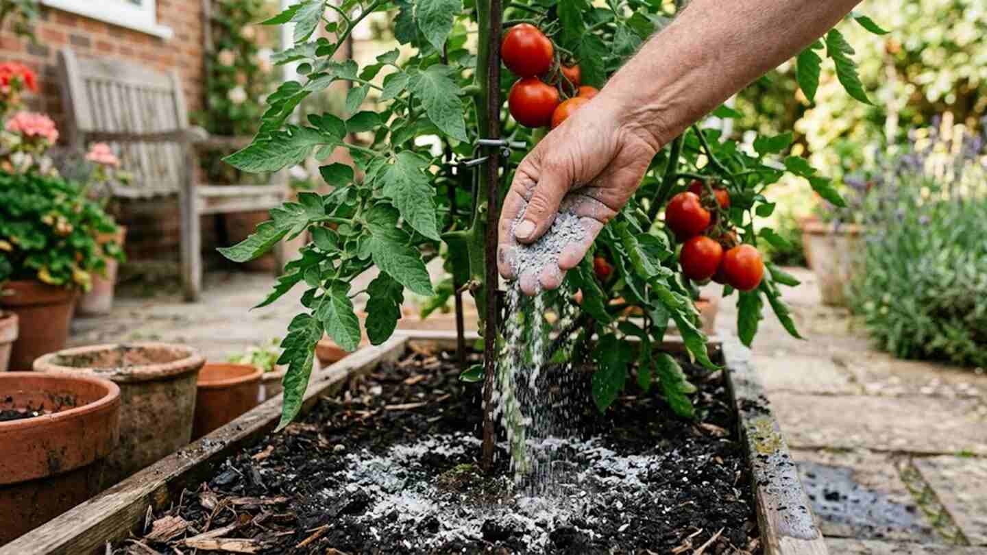 Aplicación de ceniza de madera en plantas de tomate