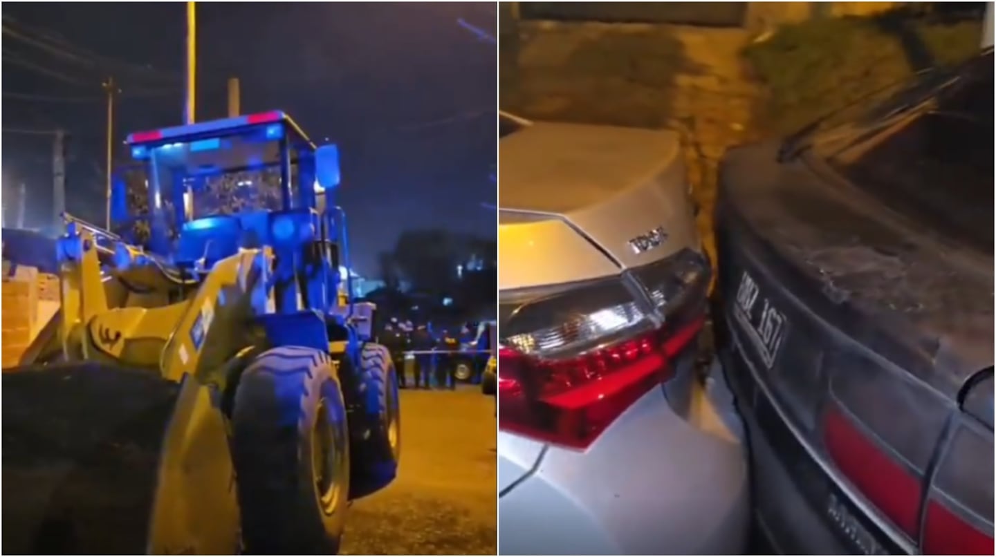Retroexcavadora involucrada en un accidente tras chocar siete autos en Concordia