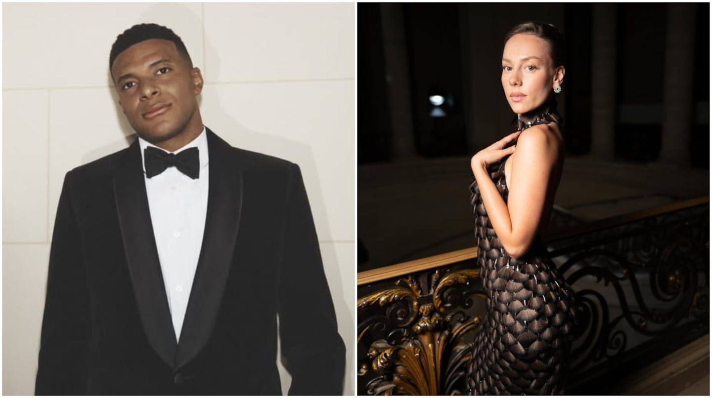 Kylian Mbappé vestido de gala en un evento formal