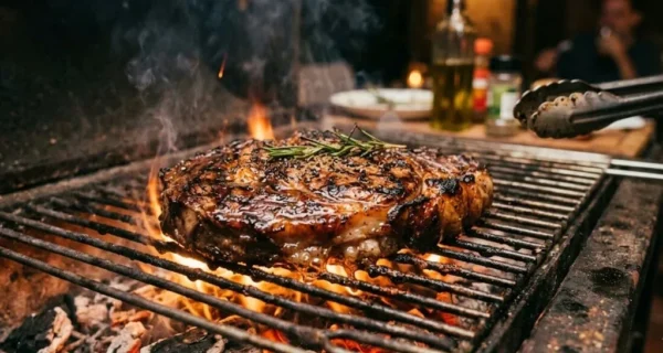Chef Jurandir Lopes preparando carne a la parrilla