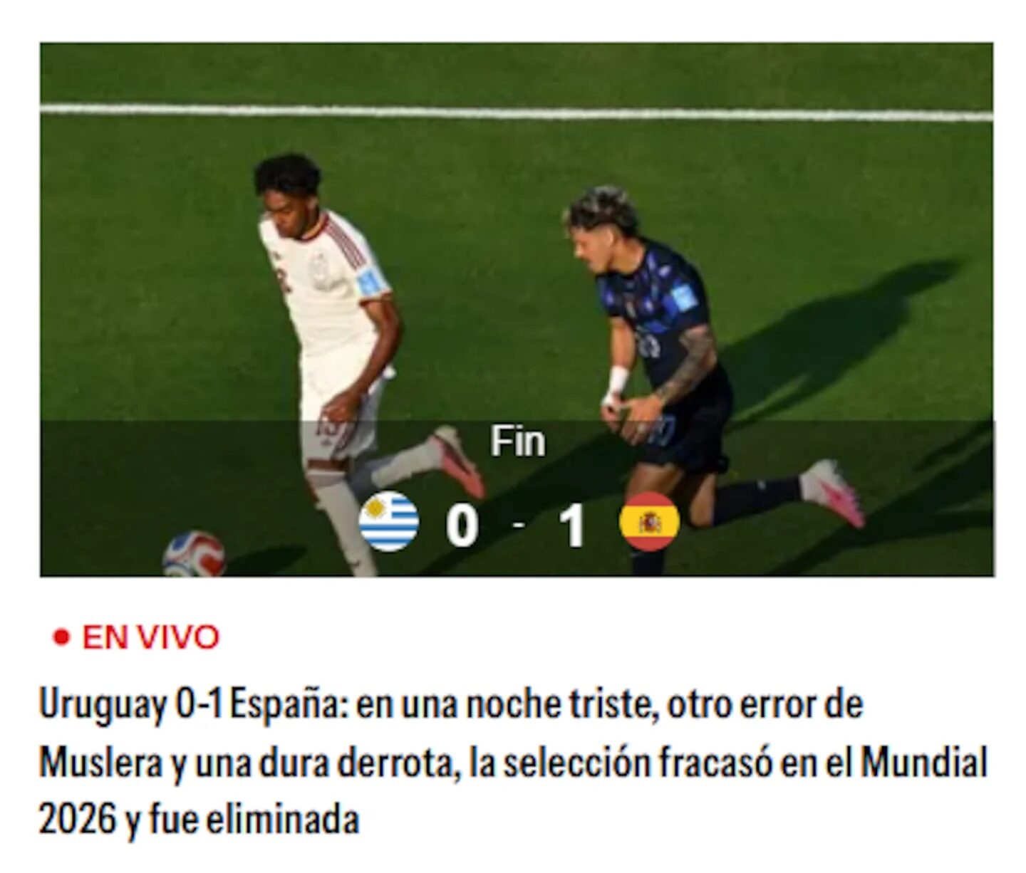 Jugadores de Uruguay y España durante el partido del Mundial 2026