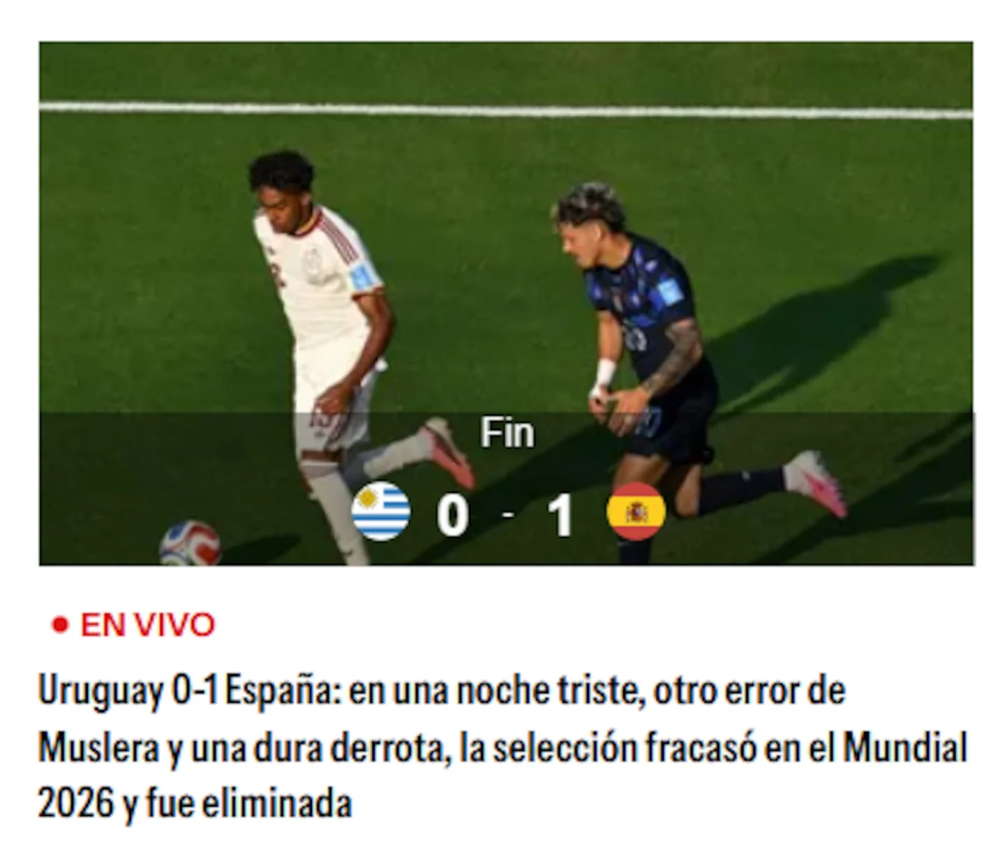 Jugadores de Uruguay y España durante el partido del Mundial 2026