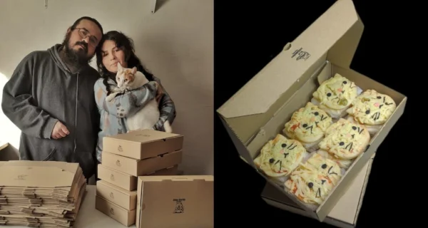 Ashi Reyes preparando una pizza con forma de gato