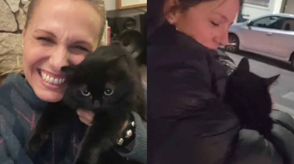 Denise Dumas abrazando a su gata Mina tras el rescate