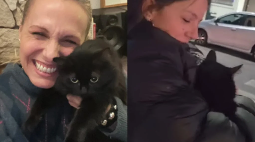 Denise Dumas abrazando a su gata Mina tras el rescate