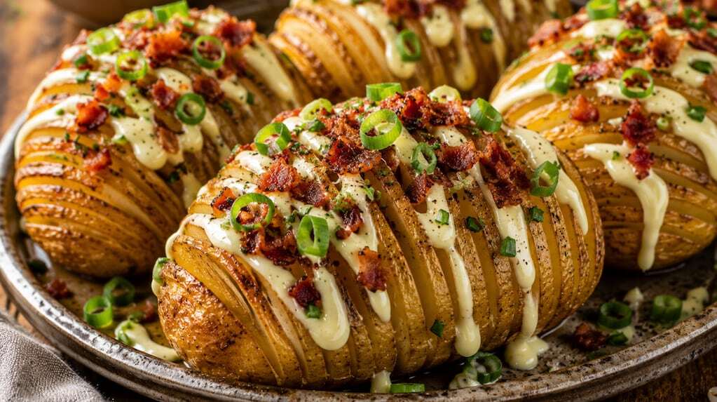 Papas Hasselback doradas y crujientes