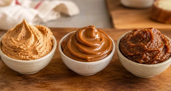 Diferentes tipos de dulce de leche en un plato