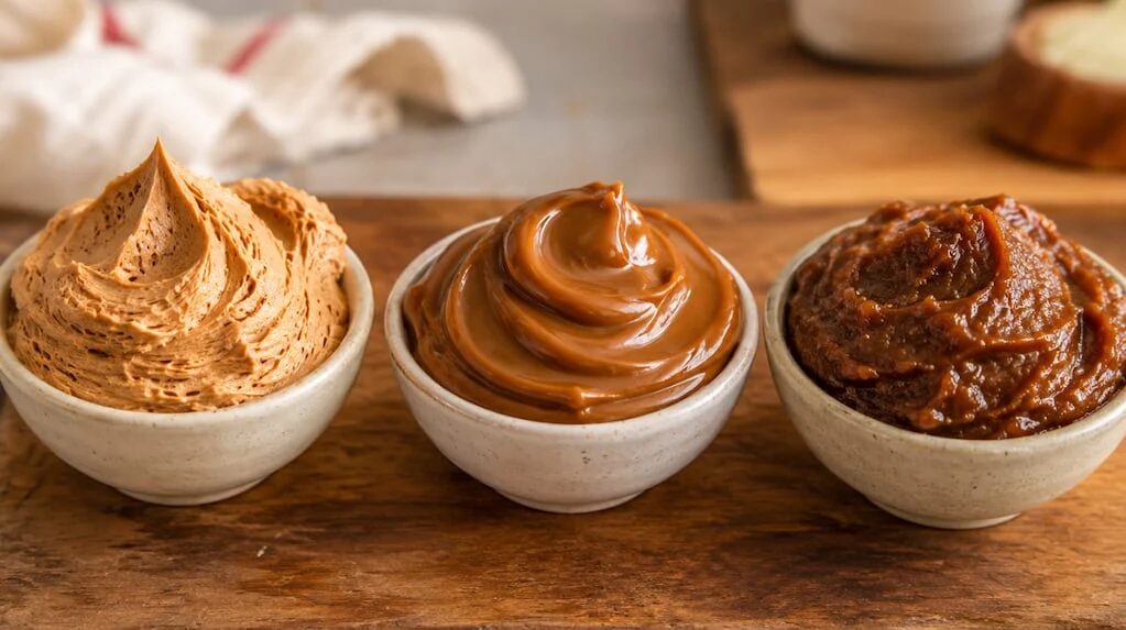 Diferentes tipos de dulce de leche en un plato