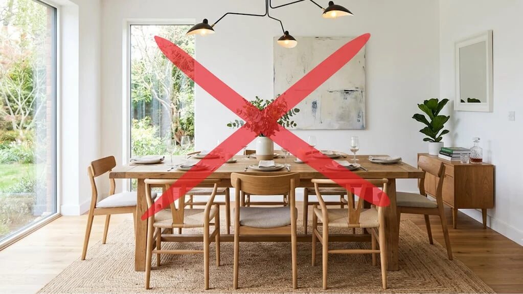Comedor decorado con colores cálidos y texturas