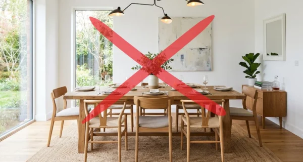 Comedor decorado con colores cálidos y texturas