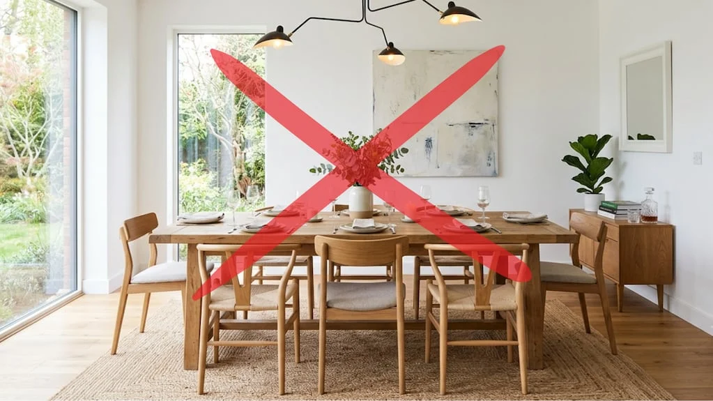 Comedor decorado con colores cálidos y texturas