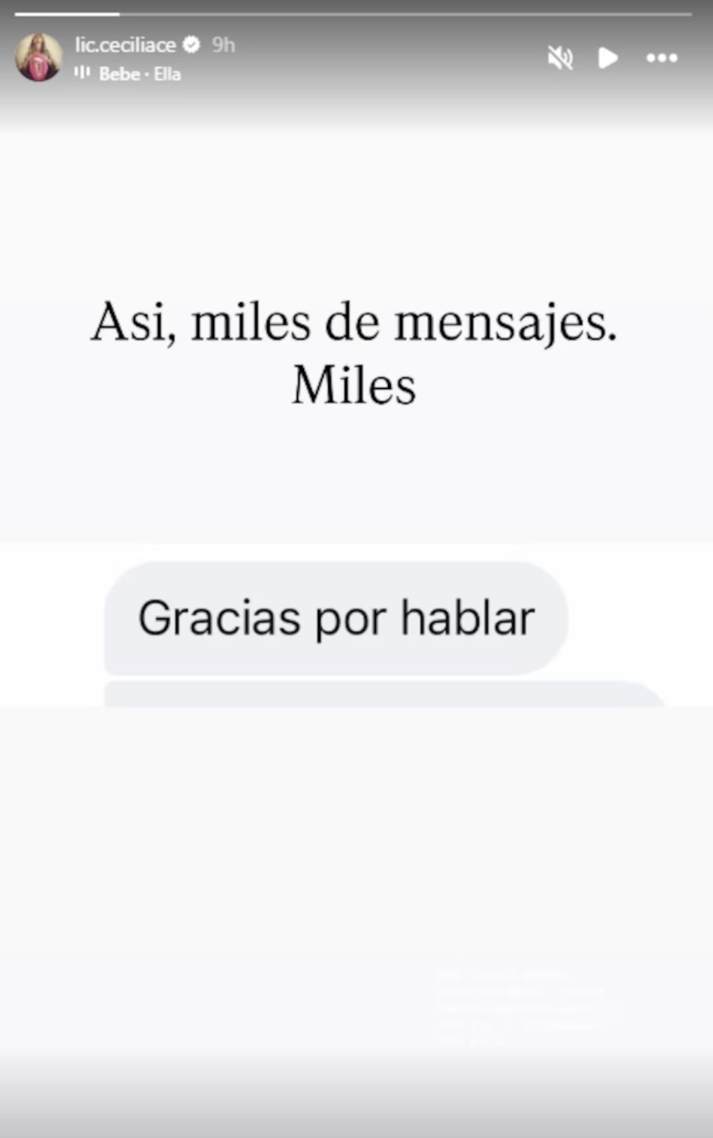 Captura de pantalla de un mensaje de apoyo a Cecilia Ce con texto que dice 'Gracias por hablar'