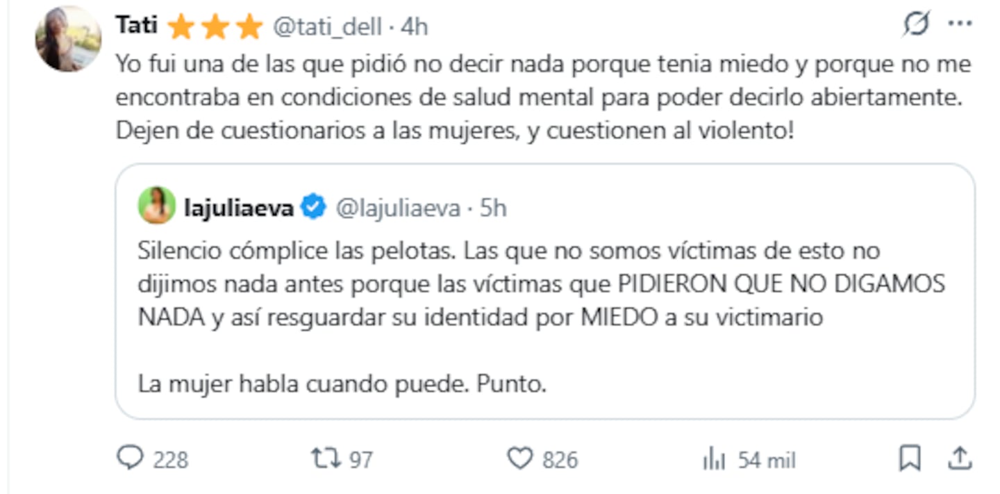 Tweet que expresa apoyo a las mujeres que han sufrido violencia de género