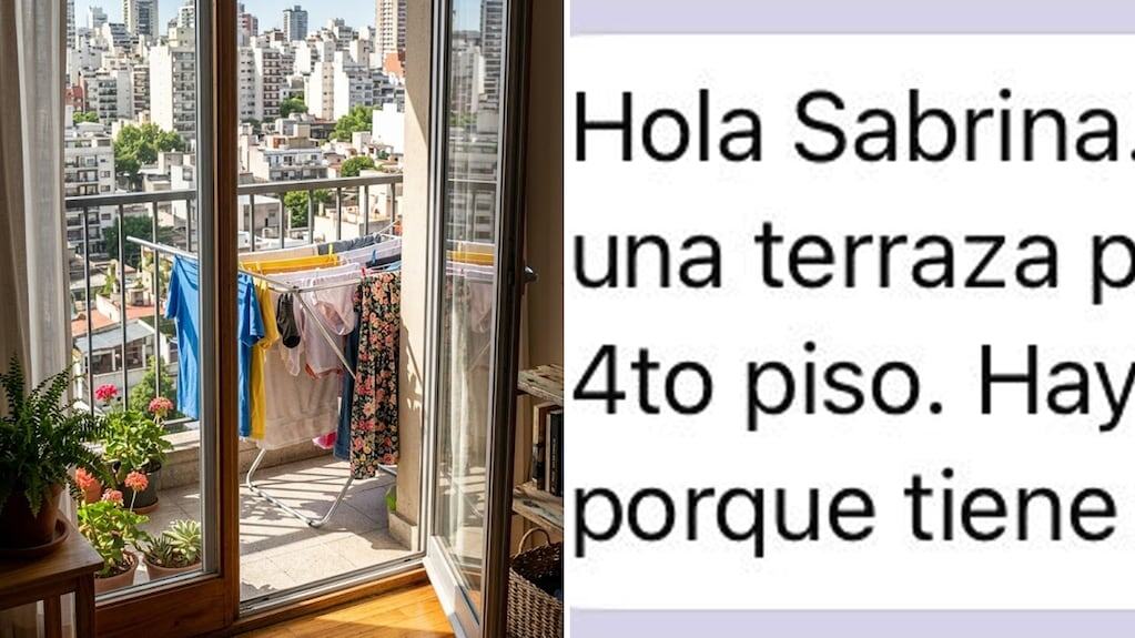 Una joven secando ropa en un tender junto a una ventana
