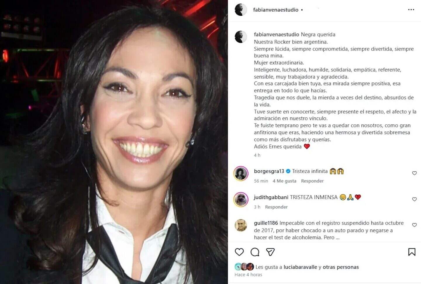 Retrato de Ernestina Pais sonriendo en un evento