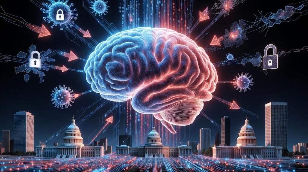 Representación gráfica de inteligencia artificial y ciberseguridad