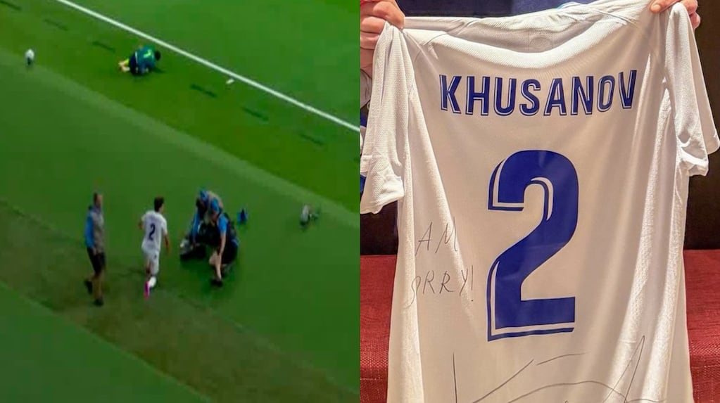 Khusanov disculpándose con el camarógrafo tras el incidente en el Mundial 2026