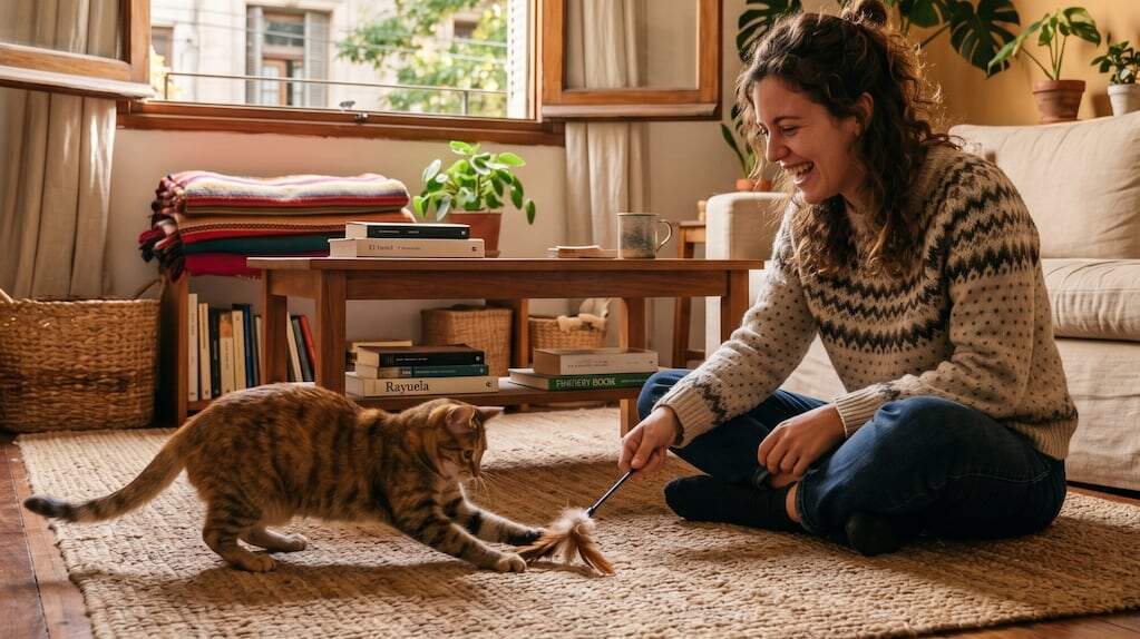 Gato jugando con un juguete
