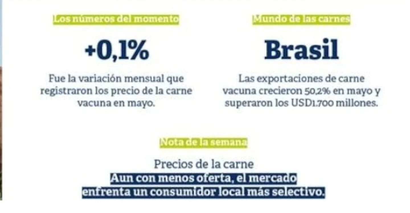 Anuncio sobre el mercado de la carne en Argentina con datos sobre precios y exportaciones