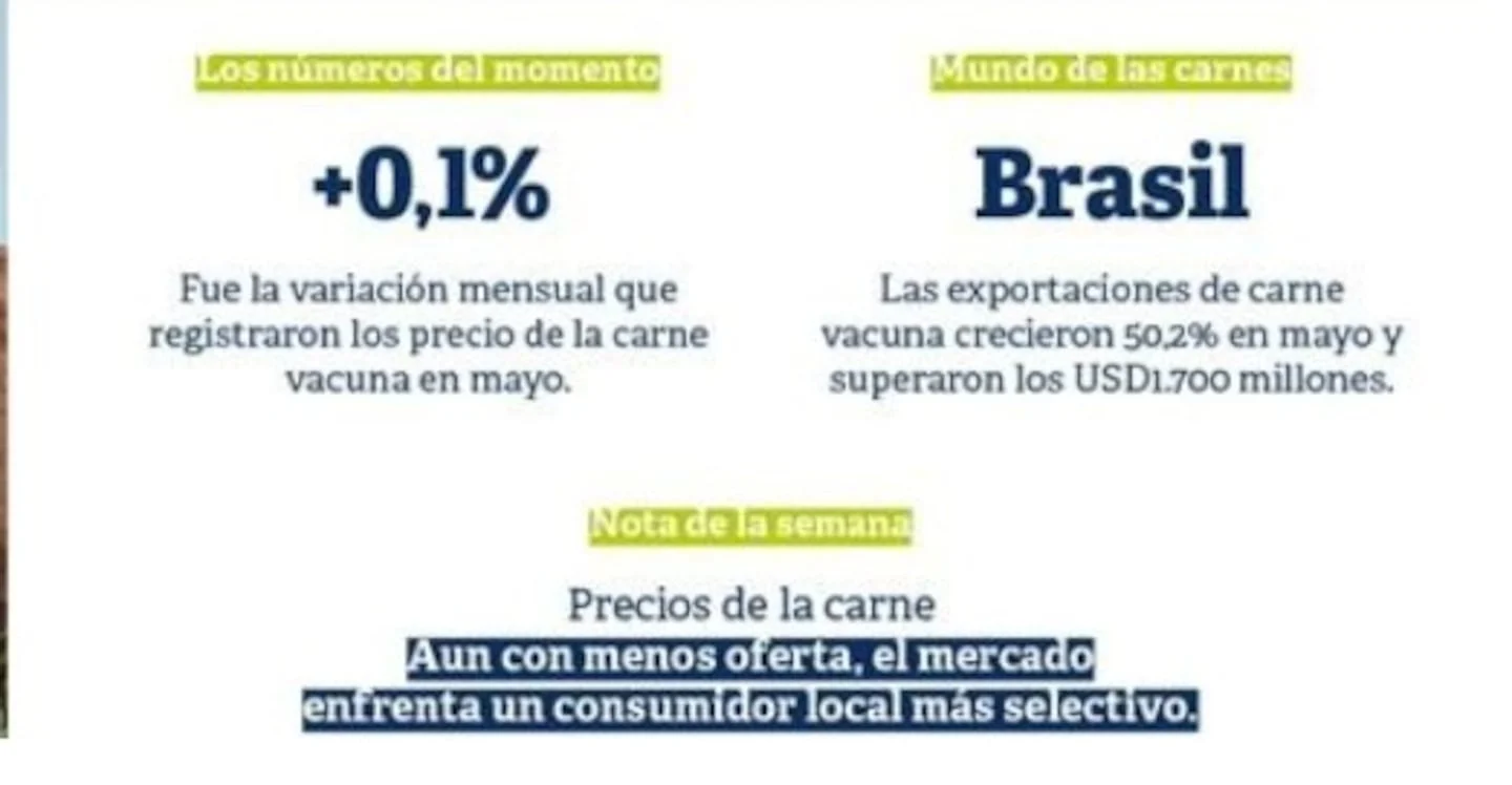 Anuncio sobre el mercado de la carne en Argentina con datos sobre precios y exportaciones