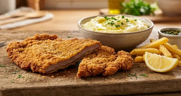 Milanesa crocante en un plato