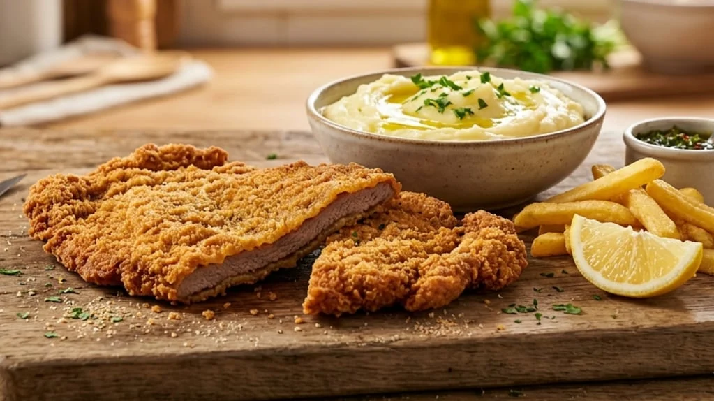 Milanesa crocante en un plato