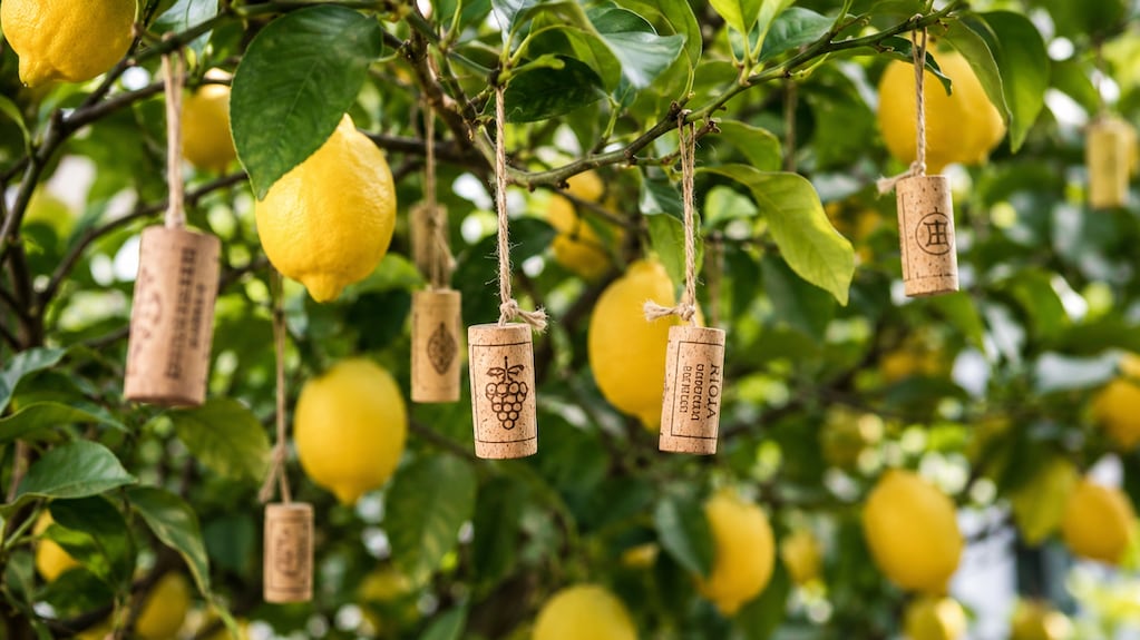 Corchos colgados en un limonero