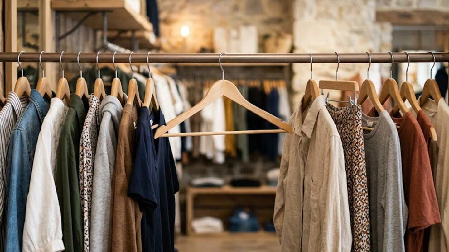 Perchas vacías entre prendas en un placard organizado
