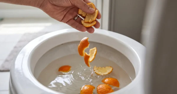 Cáscaras de naranja en un inodoro