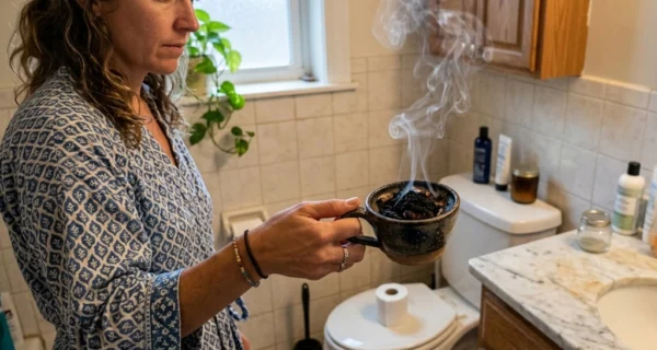 Café siendo quemado en un baño para neutralizar olores