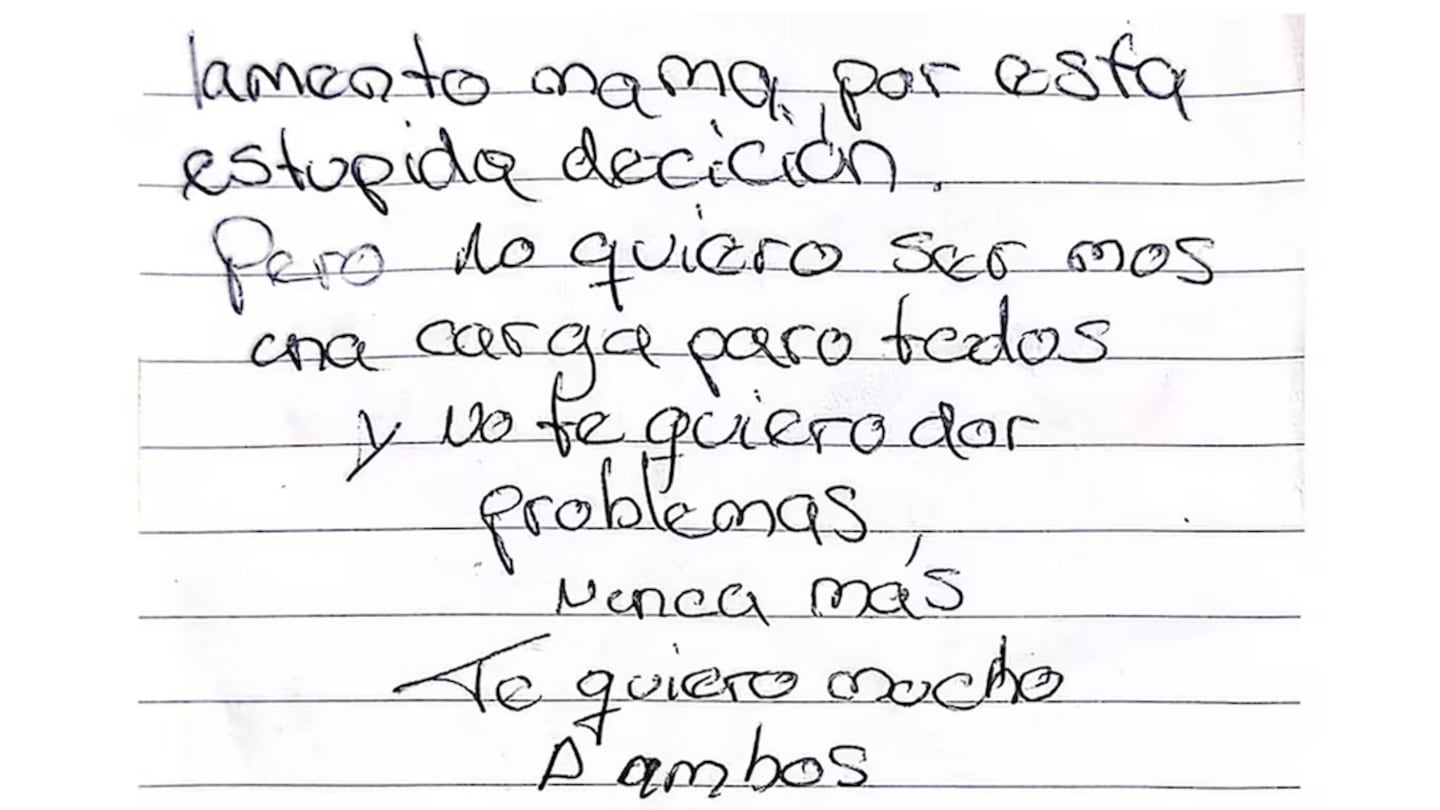Nota manuscrita de un soldado que expresa su arrepentimiento y amor a su madre antes de suicidarse