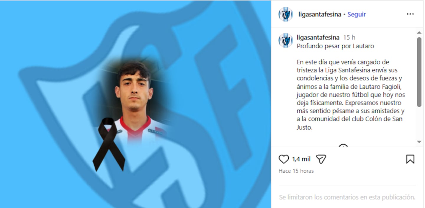 Lautaro Fagioli, futbolista homenajeado por su club tras su fallecimiento