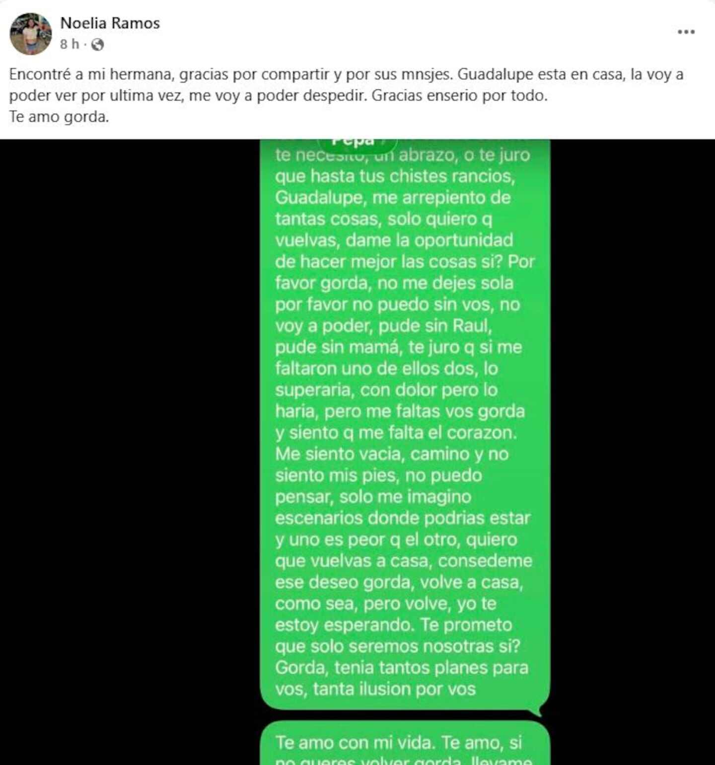 Mensaje emotivo de Noelia Ramos sobre su hermana Guadalupe, la niñera desaparecida en Salta