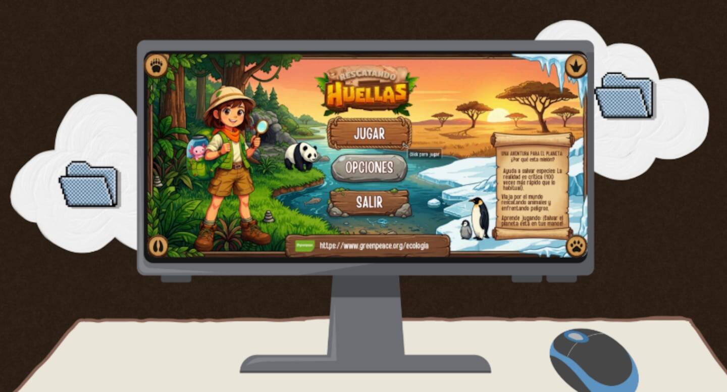 Pantalla del videojuego educativo 'Rescatando huellas' sobre especies en extinción