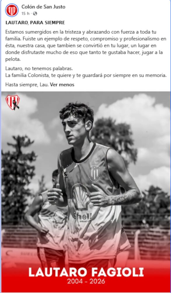 Lautaro Fagioli, futbolista de Colón de San Justo, en un campo de fútbol